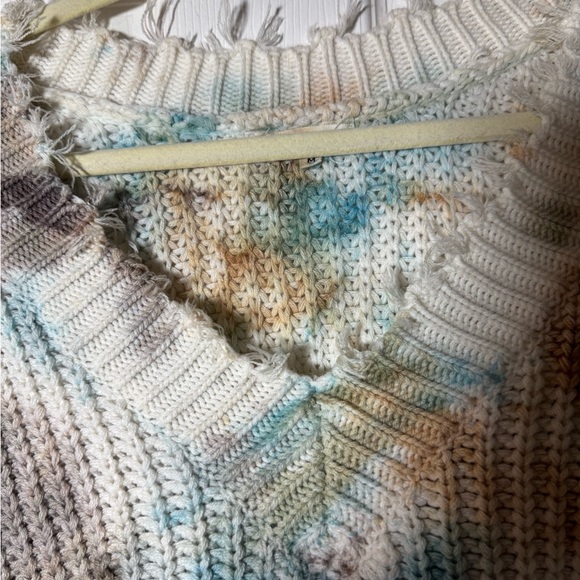 Main Strip Tie Dye Sweater Pullover V-neck Raw Hem Size M - Picture 3 of 12